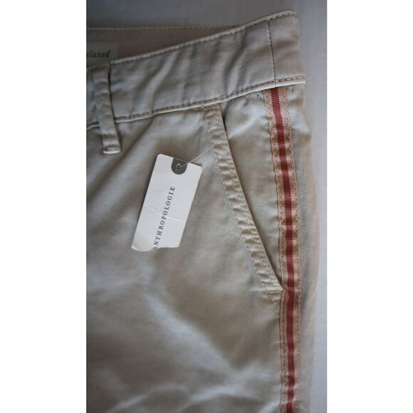 Chino x Anthropologie Women Sz 26 Khaki/Beige Stripe Relaxed Straight Leg Pants - Picture 7 of 11